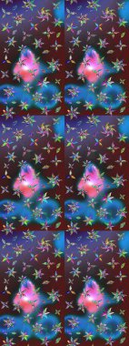 Nazik, narin çiçek arkaplanı. Mavi ve mor renkli çiçekler. Raster çiçek desenli ve çiçekli..