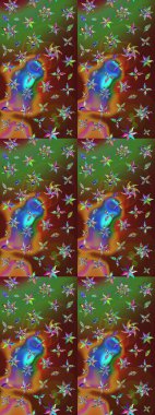 Retro tekstil tasarım koleksiyonu. El çizimi çiçek unsurları olan soyut çizim raster deseni. Kahverengi ve yeşil kahverengi ve yeşil. 1950-1960 motifleri. Çiçekli ipek eşarp..