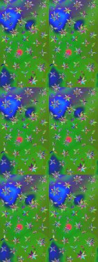 Yeşil ve mavi renkte çiçekler. Raster illüstrasyonunda çiçek deseni çizimi.