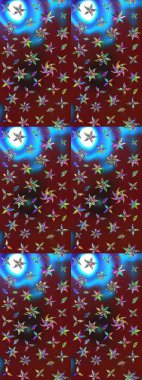 Kırmızı ve kahverengi renkte etnik çiçeklerle süslenmiş zarif bir eskiz şekli. Asya Tekstil 'inde Raster Çiçek İllüstrasyonu.