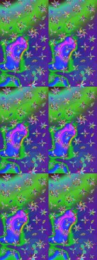 Yeşil ve mavi renkli çiçekler. Renkli Bahar Teması çizim kalıbı. Düz Çiçek Elementleri Tasarım Raster illüstrasyonu. Çiçekli çiçek deseni, suluboya..