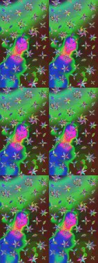 Yeşil ve mavi renkli etnik çiçekli zarif eskiz deseni. Raster Çiçek İllüstrasyonu güzel tekstil..