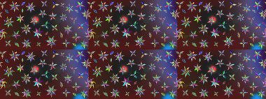 Sevimli çiçek raster deseni. Mor ve kahverengi renkte çiçekler. Düz Çiçek Elementleri Tasarımı. Renkli Bahar Teması çizim şablonu.