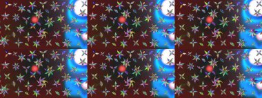 Renkli Bahar Teması eskiz kalıbı. Düz Çiçek Elementleri Tasarımı. Mor ve mavi renkte çiçekler. Raster illüstrasyonunda çiçek deseni çizimi.