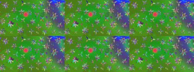 Modern, yeşil ve mavi raster arka plan duvar kağıdı çizimi, klasik çizgili desenli desenli çiçekler, çiçekli süsler. Çiçekli el çizimi çizimi deseni.