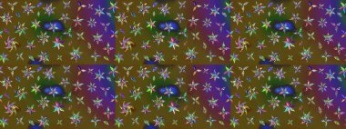 Yeşil ve kahverengi renkli çiçekler. Düz Çiçek Elementleri Tasarımı. Çiçekli çiçek deseni, suluboya. Renkli Bahar Teması eskiz kalıbı. Raster illüstrasyonu.