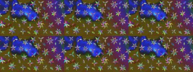 Raster suluboya çiçek deseni, narin çiçekler, yeşil ve kahverengi çiçekler, tebrik kartı şablonu. Güzel kumaş deseni.