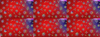 Kırmızı ve mor renklerde. Kırmızı ve menekşe renginde kırmızı ve mor papatya deseni. Raster illüstrasyonu.