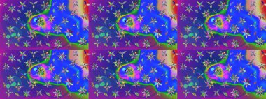 Bahar mevsimi. Raster güzel bir çiçek deseni çizmiş. Mavi ve mor renkli çiçekler. Tatil havası. Nazik romantik baskı.