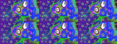 Mavi ve mor renkli çiçekler. Çiçek süslemeli çizim deseni. Raster illüstrasyonu.