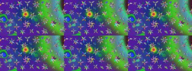 Sevimli çiçek raster deseni. Renkli Yaz Temalı eskiz kalıbı. Düz Çiçek Elementleri Tasarımı. Modaya uygun kumaş deseni.