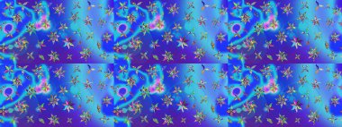 Raster illüstrasyonundaki çiçek desenli çizim. Mavi ve mor renkte çiçekler.