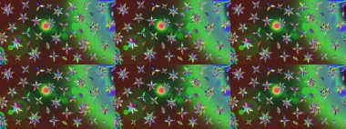 Yeşil ve kahverengi renklerde. Yeşil ve kahverengi renkli yeşil ve kahverengi papatya deseni. Raster illüstrasyonu.