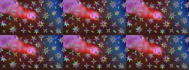 Raster Yumuşak kumaş deseni. Raster çiçek izi. Çiçeksel kahverengi ve mor çizim deseni. Klasik taslak çizimi.