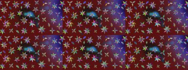 Kibar, bahar çiçekleri kırmızı ve kahverengi renklerde. Raster illüstrasyonu. Raster çiçek desenli ve çiçekli..