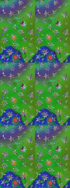 Raster resim. Güzel kumaş deseni. Doodle çiçekler ve dalları, otlar ve çiçekler. Elle çizilmiş.