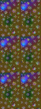 Yeşil ve kahverengi renkli Asya tekstili. Raster illüstrasyonu. Çiçek desenini çiz.