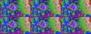 Raster illüstrasyonu. Çiçek desenli çizim. Yeşil ve mavi renkte çiçekler. Asya tekstil tarzında. Raster illüstrasyonu.