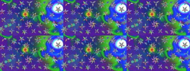 Mavi ve mor renkli Asya tekstili. Raster illüstrasyonu. Çiçek desenini çiz.