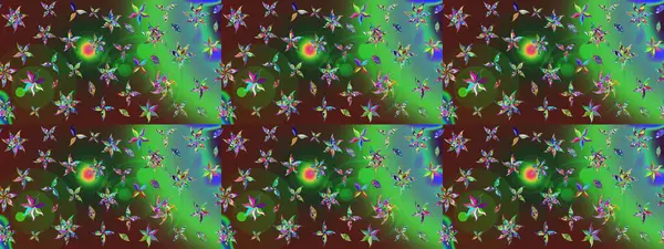 Yeşil ve kahverengi renklerde. Yeşil ve kahverengi renkli yeşil ve kahverengi papatya deseni. Raster illüstrasyonu.