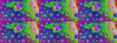 Yeşil ve mavi renkli çiçekler. Renkli Bahar Teması çizim kalıbı. Düz Çiçek Elementleri Tasarım Raster illüstrasyonu. Çiçekli çiçek deseni, suluboya..