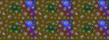 Yeşil ve kahverengi renkli Asya tekstili. Raster illüstrasyonu. Çiçek desenini çiz.