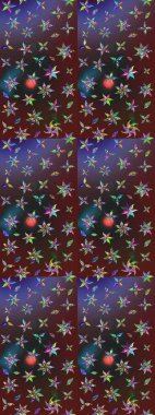 Renkli Bahar Teması eskiz kalıbı. Düz Çiçek Elementleri Tasarımı. Mor ve kahverengi renkte çiçekler. Sevimli çiçek raster deseni.