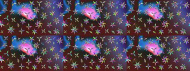 Çiçek desenli eskiz. Gömlek baskısı için çiçek boyası. Mor ve mavi renkte çiçekler.