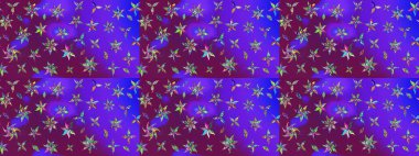 Çiçek desenli çizim. Raster illüstrasyonu. Asya tekstil tarzında. Mor ve mor renkli çiçekler. Raster illüstrasyonu.