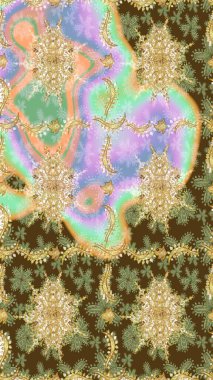 Raster illüstrasyonu. Tarafsız renklerde altın elementli klasik çizim kalıbı.