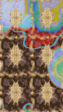 Noel, kar tanesi, yeni yıl. Kahverengi renkli ve altın elementli eskiz deseni. Kahverengi renkler ve altın elementler üzerine altın çizim deseni.