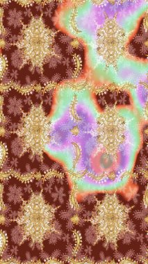 Oriental raster klasik bej ve altın desenli. Raster illüstrasyonu. Soyut arkaplan çizimi.