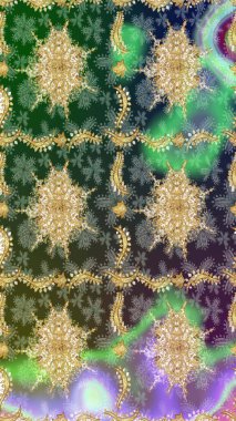 Raster altın desen. Doğulu stil, altın elementli yeşil renkli altın desenli arabesk yapar. Kıvrımlı çizimler.