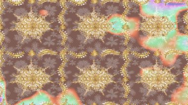 Duvar kâğıdı barok, İspanyol kumaşı. Şık bir grafik desen. Bej renklerde altın elementler. Çiçek deseni. Çizim raster arkaplanı.