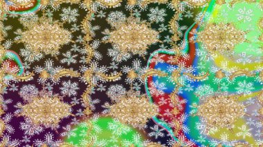 Raster soyut çiçek çelengi altın karalama fantezi yaprakları ve tarafsız renklerde çiçek. El yapımı dekoratif çerçeve, albüm kapağı, tebrik kartı, klasik Art deco tarzı.