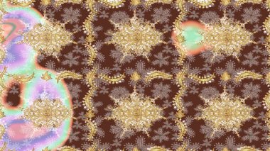 Paisley 'ler zarif çiçek desenli eskiz arka plan duvar kâğıdı çizimi klasik stil, modern 3D çizgili sanat eseri altın ve kahverengi desenli çiçek yaprakları ve süslemeleri..