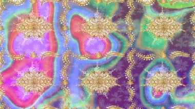 Klasik çiçek dokusu. Raster illüstrasyonu. Kart, duvar kağıdı, ambalaj ve tekstil için klasik tasarım. Eskiz kalıbı altın elementler. Tarafsız renklerde Royal retro. Altın şablon.