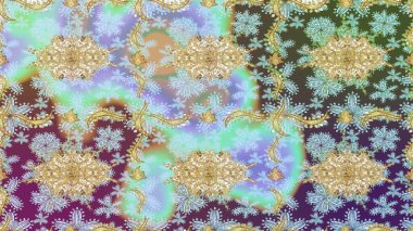 Doğu tarzı element. Tasarım şablonu için çizgi çizimi sınırı. Tarafsız renklerde altın element. Davetiyeler, kartlar, web sayfası için Raster illüstrasyon. Altın çizgili çiçek dekoru.