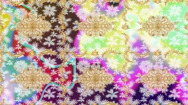 Barok tarzında eskiz oryantal süsü. Tarafsız renklerde ve altın elementlerle geleneksel klasik altın raster deseni.