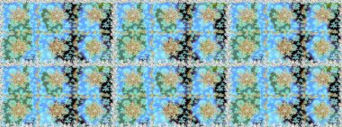 Çiçek deseni. Duvar kâğıdı barok, İspanyol kumaşı. Kusursuz raster arka plan. Şık bir grafik desen. Mavi renklerdeki altın elementler.