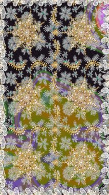 Süslü raster dekorasyonu. Lüks, kraliyet ve Viktorya dönemi konsepti. Gri renklerdeki altın element. Klasik barok çiçekli desenli altın renginde gri renkte..