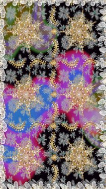 Klasik klasik klasik arka plan. Raster illüstrasyonu. Kusursuz klasik raster altın desenli. Geleneksel oryantasyon süsü. Gri renklerde, altın elementlerle kusursuz desen.