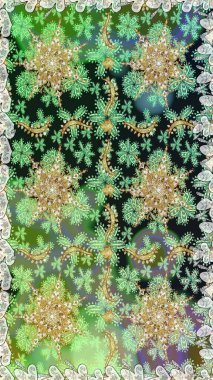 Tekrarlayan elementlerle kusursuz soyut arkaplan. Yeşil ve altın desenli. Zarif raster klasik desen.