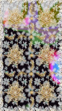 Barok tarzında kusursuz bir doğulu süsü. Gri renkli ve altın elementli altın desenli. Raster oryantal süs. Geleneksel klasik altın desen.