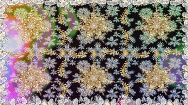 Gri renklerdeki altın element. Damask arkaplanı tekerrür ediyor. Barok tarzında altın çiçek süsü. Antika altın tekrarlanabilir duvar kağıdı.