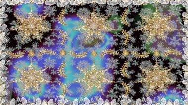 Gri renklerde ve altın elementlerle kusursuz klasik desen. Noel, kar tanesi, yeni yıl 2019.