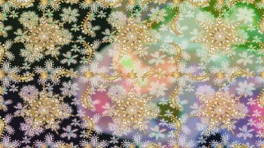 Geleneksel klasik altın desen. Altın elementlerle nötr renklerde altın desen. Raster oryantal süs. Barok tarzında kusursuz bir doğulu süsü..