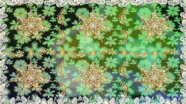 Barok tarzında kusursuz bir doğulu süsü. Geleneksel altın sarısı desenli yeşil renkli ve altın elementli.