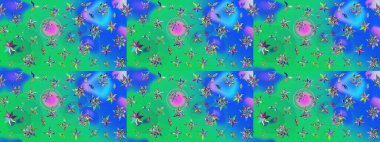 Yeşil ve mavi renkte güzel bir tekstil. Suluboya çiçekli çiçek deseni. Raster illüstrasyonu.