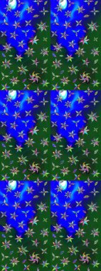 Yumuşak, yaz çiçekli arka plan. Çiçekli karalama şeklinde Raster çiçek deseni. Mavi ve yeşil renkte çiçekler.